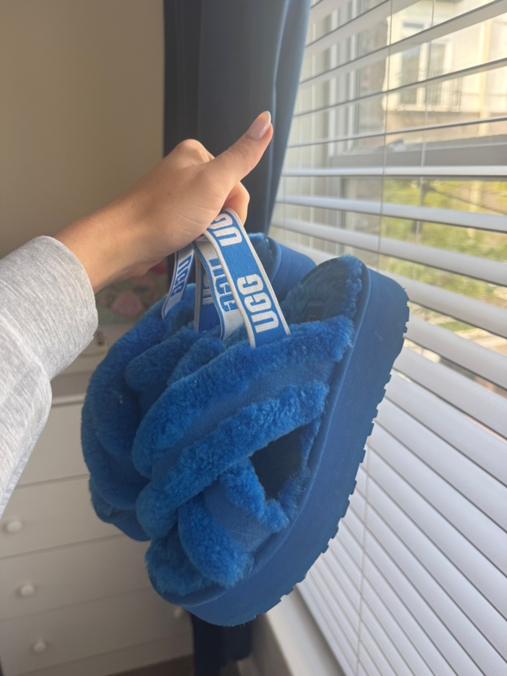 UGG Fluff Slide in Royal Blue Sheepskin